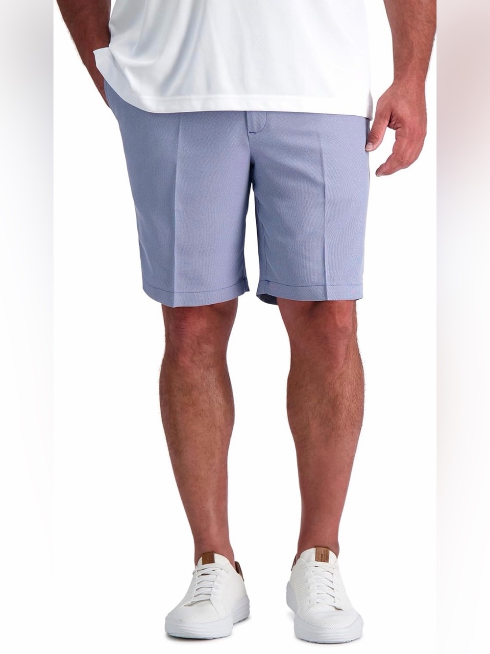 Haggar Men's 9” Flat Front Shorts Waist 48” Blue Oxford